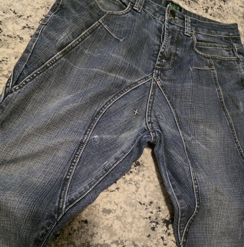 Vintage Y2k Camelot Baggy Crotch Skinny Jeans Mens Size 28 Dark Fade Wash - Picture 2 of 12